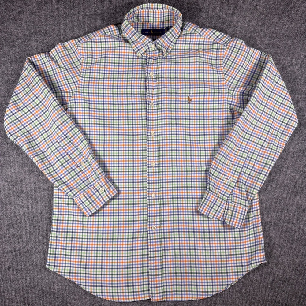 Ralph Lauren Mens Medium Plaid Button Down Shirt Multi Color Cotton Long Sleeve